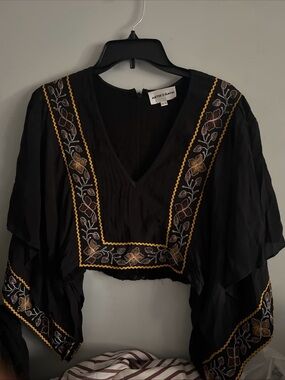 Antik Batik romie pintucked  Embroidered crepe top